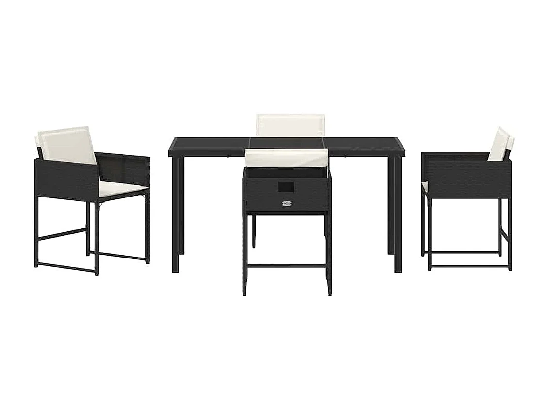 Set da pranzo da giardino 5 pezzi con cuscini in polyrattan nero