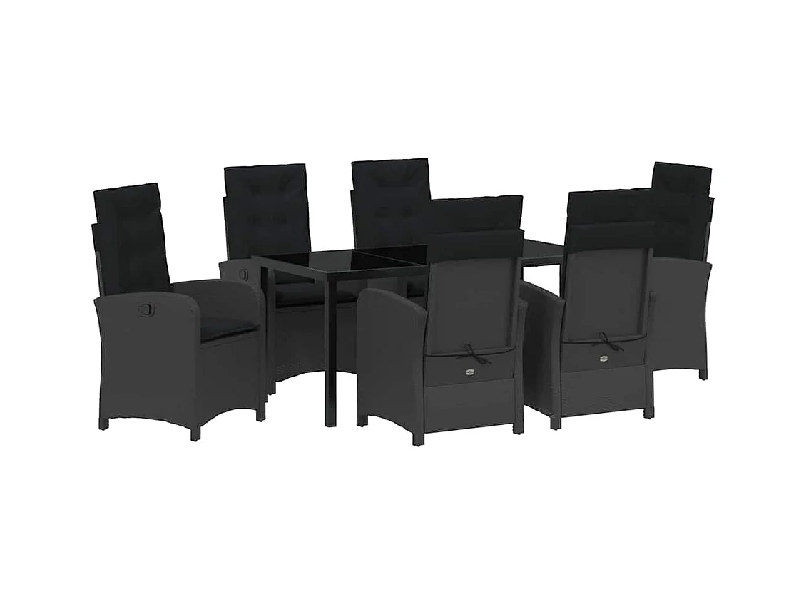 Ensemble de salle à manger de jardin 7 pièces avec coussins Noir Poly Rattan