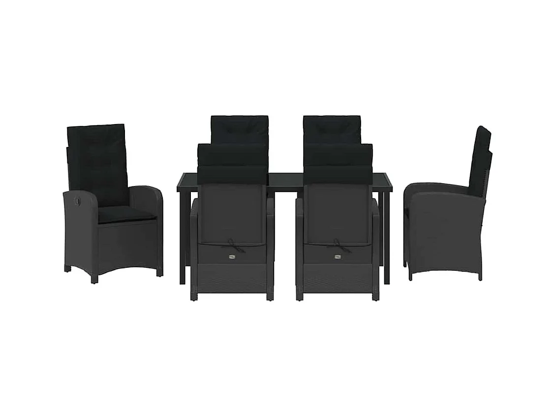 Ensemble de salle à manger de jardin 7 pièces avec coussins Noir Poly Rattan