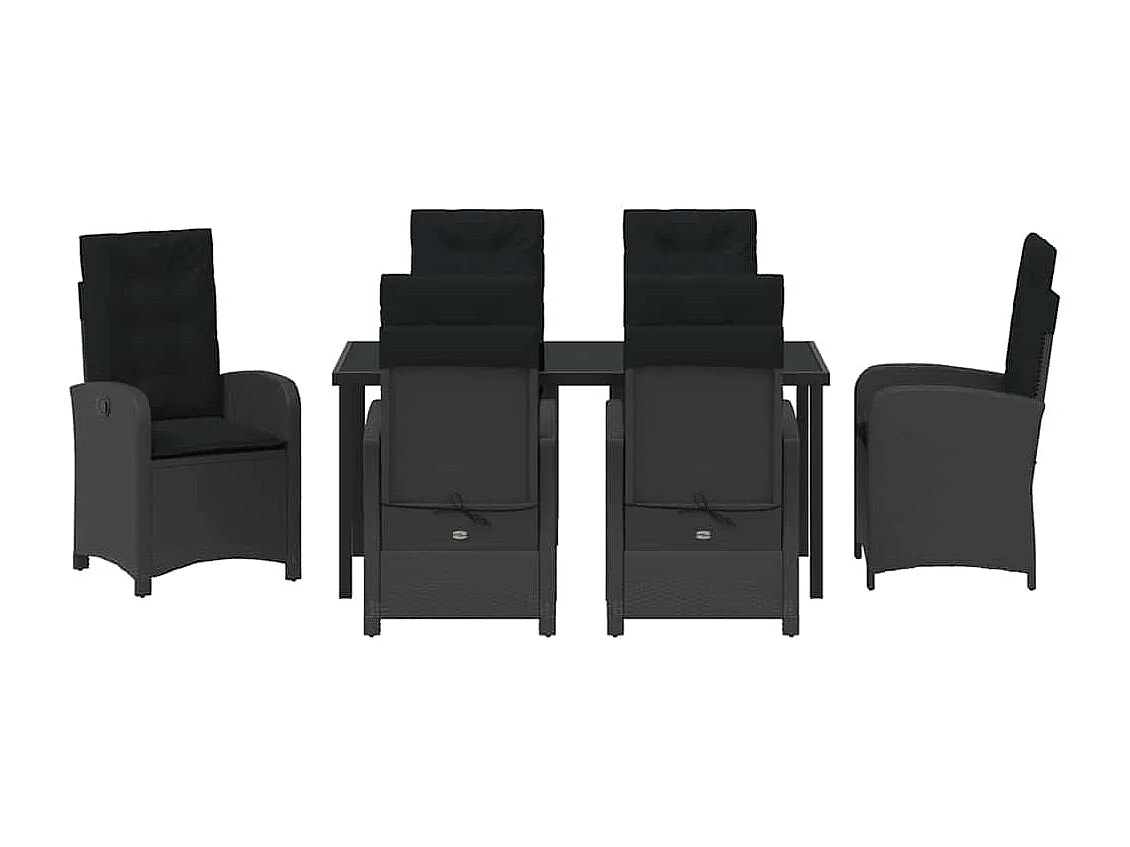 Ensemble de salle à manger de jardin 7 pièces avec coussins Noir Poly Rattan