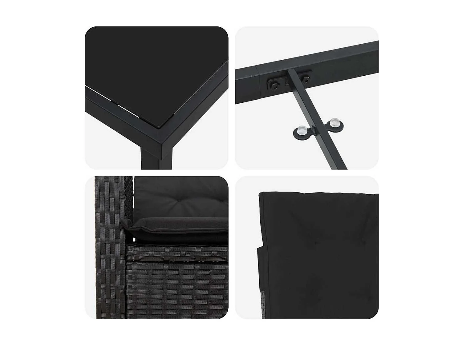 Ensemble de salle à manger de jardin 7 pièces avec coussins Noir Poly Rattan