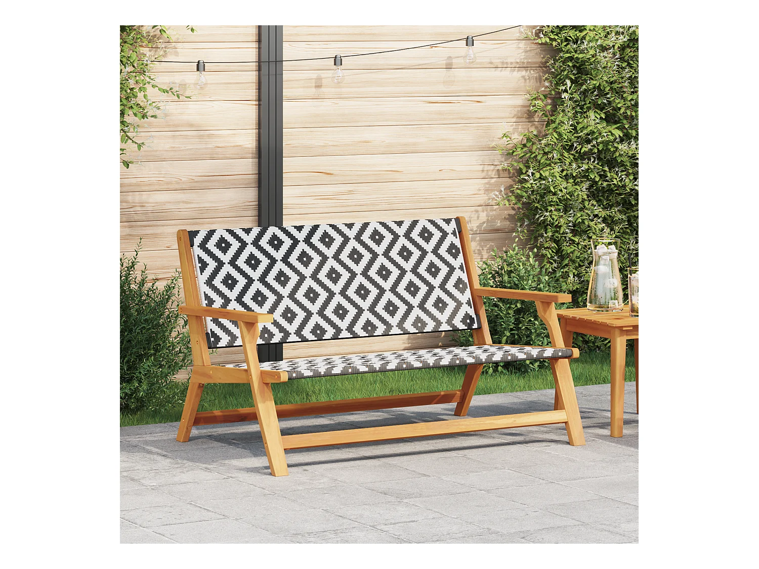 Panca da giardino nera e bianca 122x76x73,5 cm Legno massello di acacia
