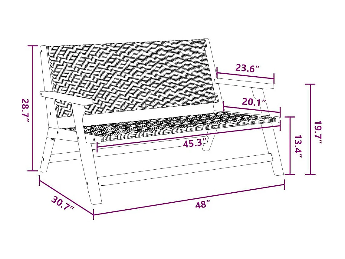 Panca da giardino nera e bianca 122x76x73,5 cm Legno massello di acacia