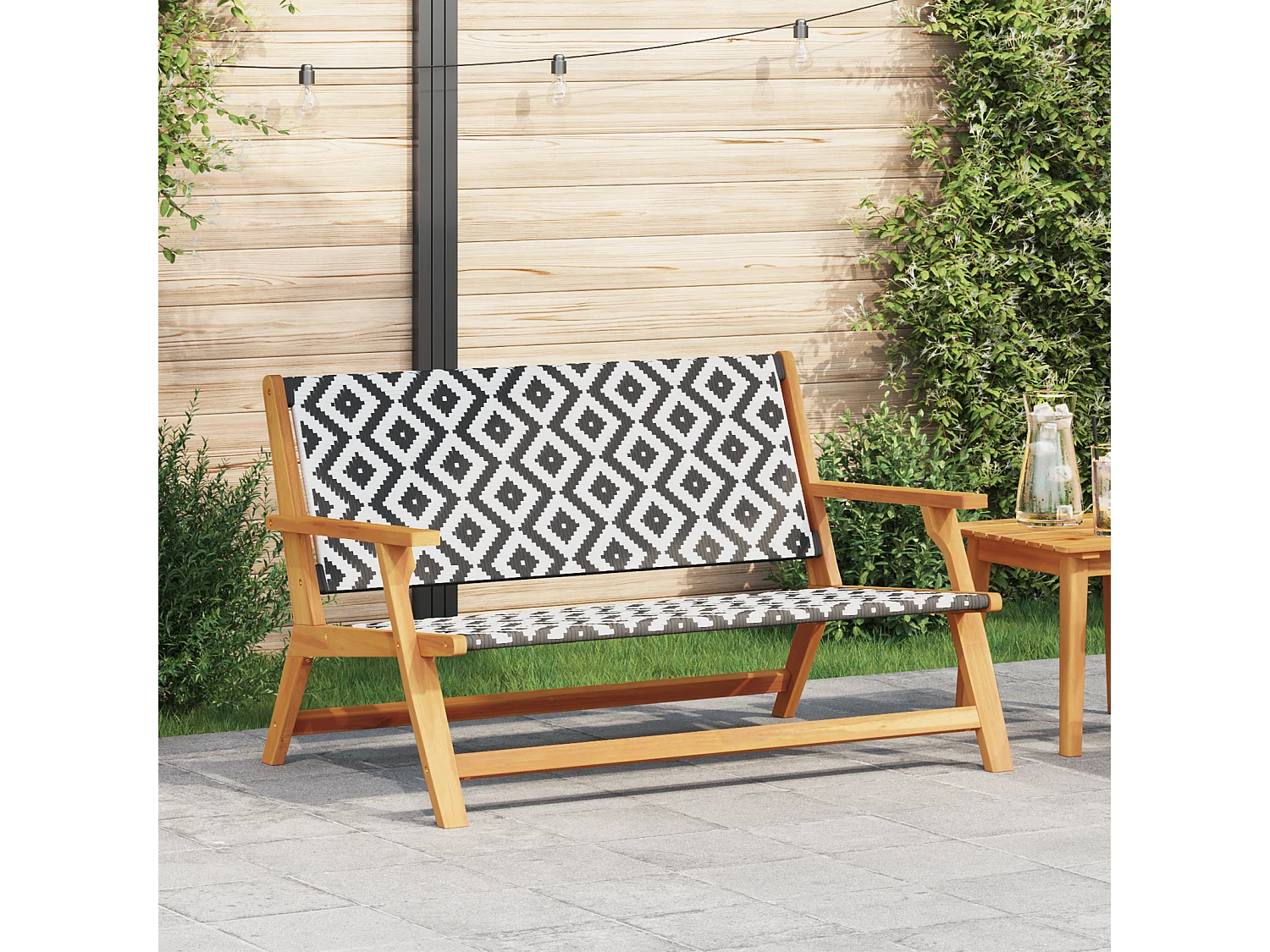 Banc de jardin Noir et blanc 122x76x73.5 cm Bois massif d'acacia
