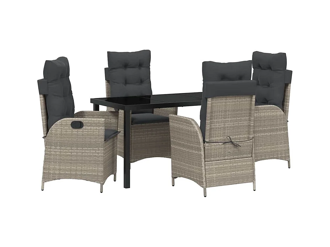 Set da giardino 5 pezzi con cuscini in polyrattan grigio chiaro