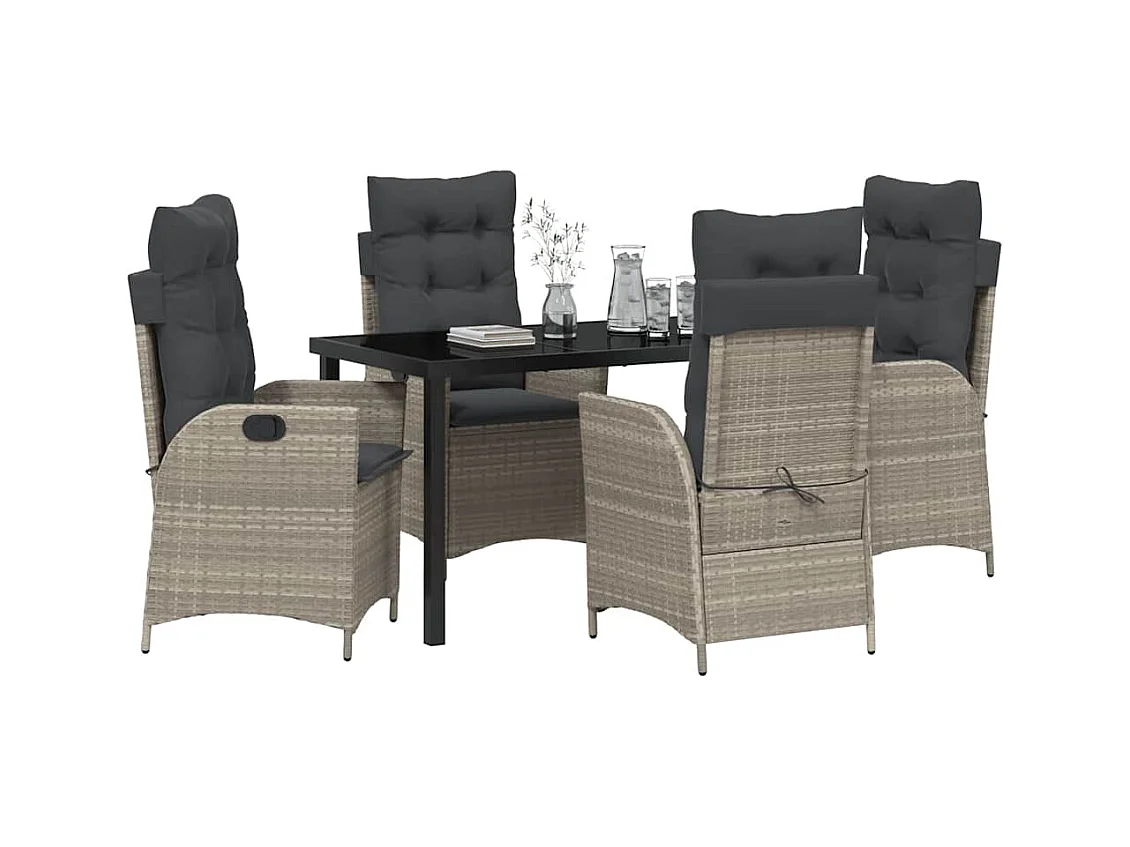 Set da giardino 5 pezzi con cuscini in polyrattan grigio chiaro