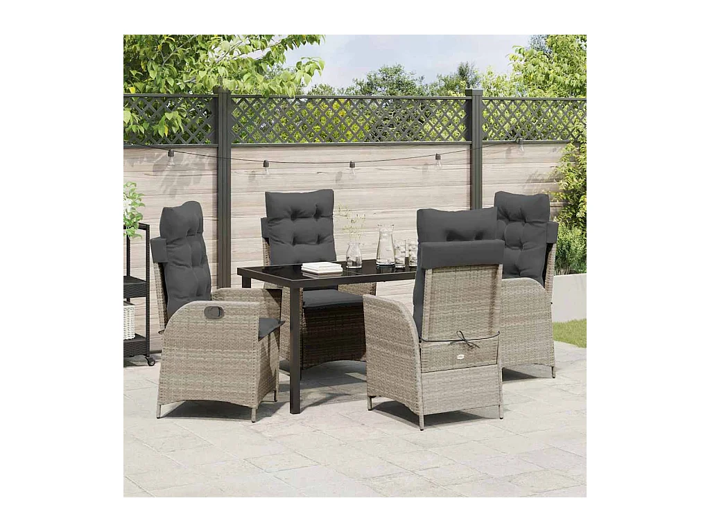 Set da giardino 5 pezzi con cuscini in polyrattan grigio chiaro