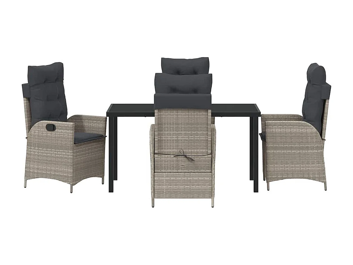 Set da giardino 5 pezzi con cuscini in polyrattan grigio chiaro