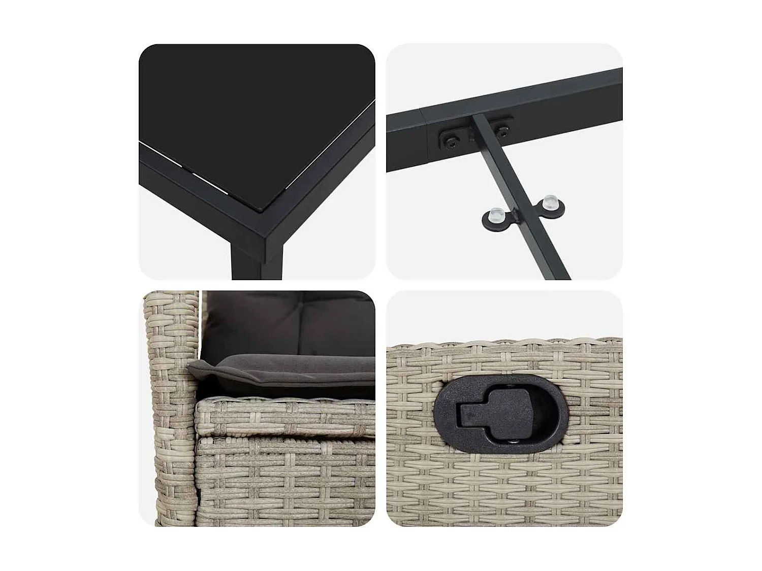 Set da giardino 5 pezzi con cuscini in polyrattan grigio chiaro