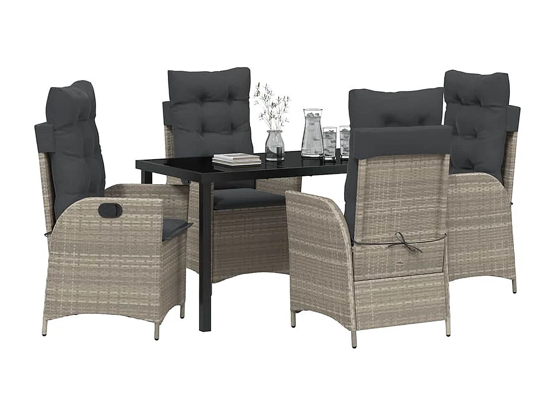 5-teiliges Gartenset mit Kissen, hellgrau, Polyrattan