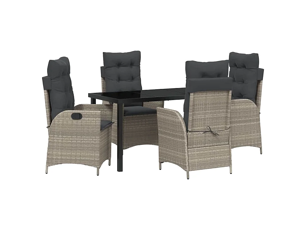Ensemble de jardin 5 pièces avec coussins Gris clair Poly rotin