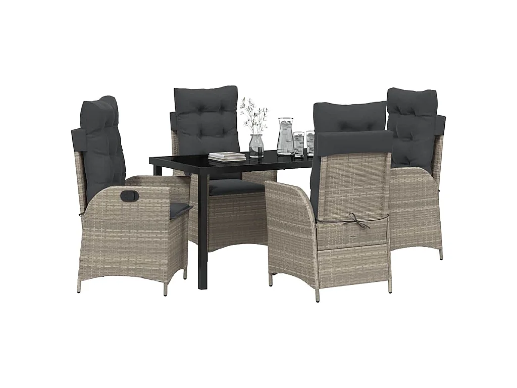 Ensemble de jardin 5 pièces avec coussins Gris clair Poly rotin