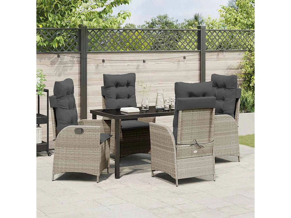 Ensemble de jardin 5 pièces avec coussins Gris clair Poly rotin