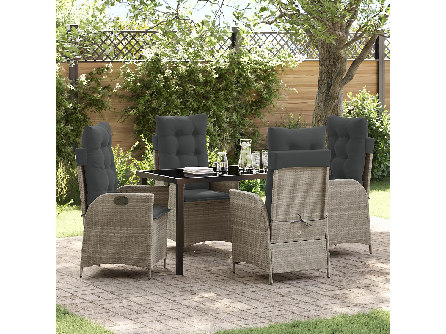 Ensemble de jardin 5 pièces avec coussins Gris clair Poly rotin