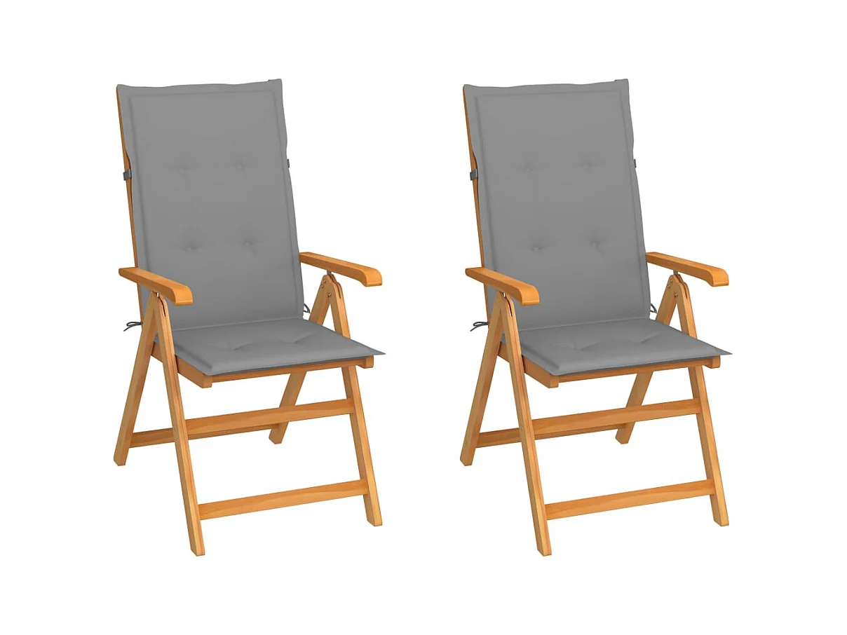 Chaises de jardin lot de 2 et coussins gris Bois de teck massif