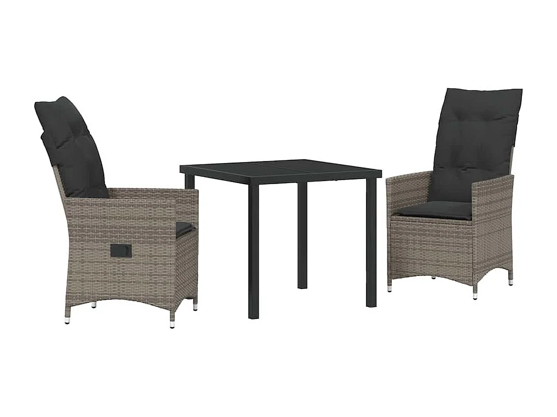 Set de salle à manger de jardin de 3 pièces avec coussins gris en rotin poly
