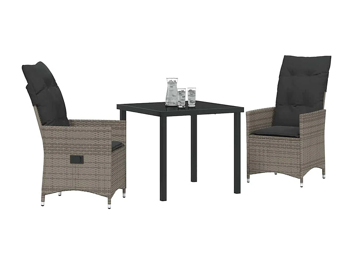 Set de salle à manger de jardin de 3 pièces avec coussins gris en rotin poly