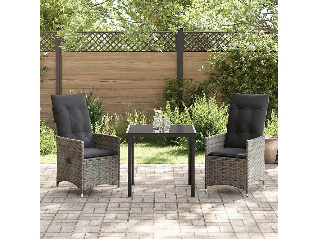 Set de salle à manger de jardin de 3 pièces avec coussins gris en rotin poly