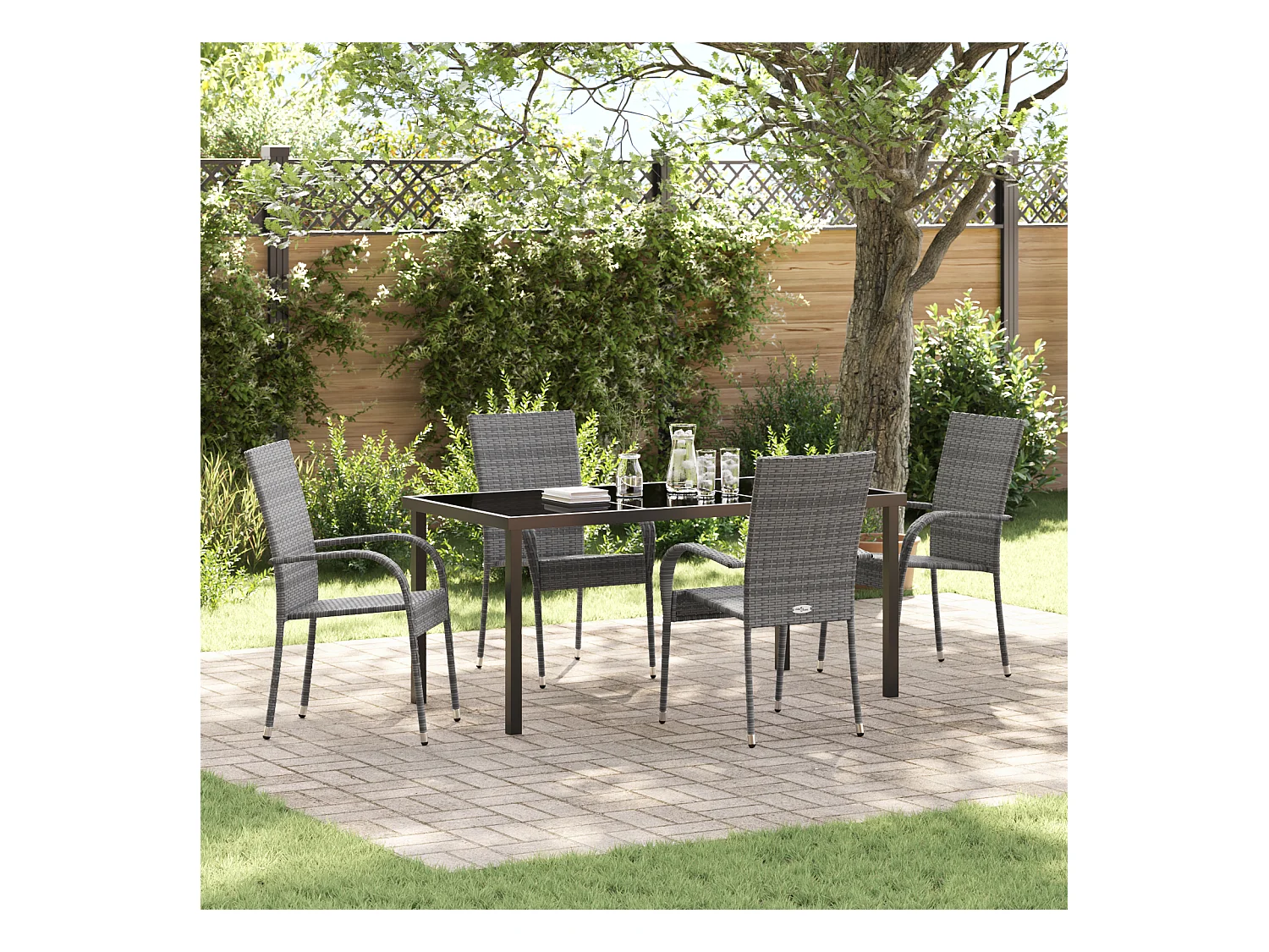 Set da pranzo da giardino 5 pezzi - Polyrattan grigio