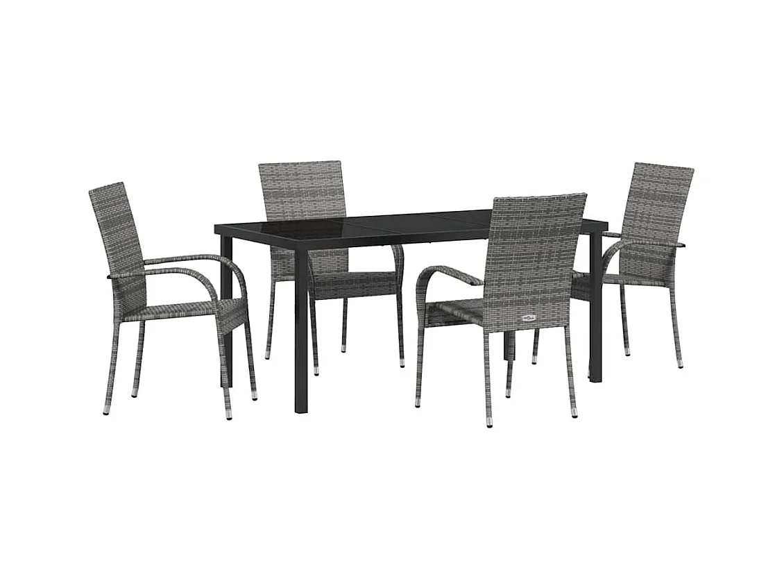 Set da pranzo da giardino 5 pezzi - Polyrattan grigio