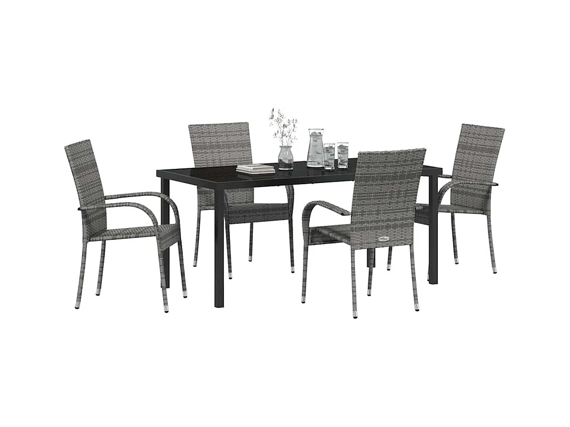 Set da pranzo da giardino 5 pezzi - Polyrattan grigio