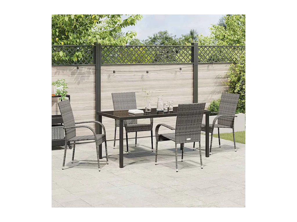 Set da pranzo da giardino 5 pezzi - Polyrattan grigio
