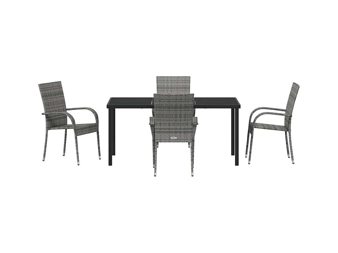 Set da pranzo da giardino 5 pezzi - Polyrattan grigio