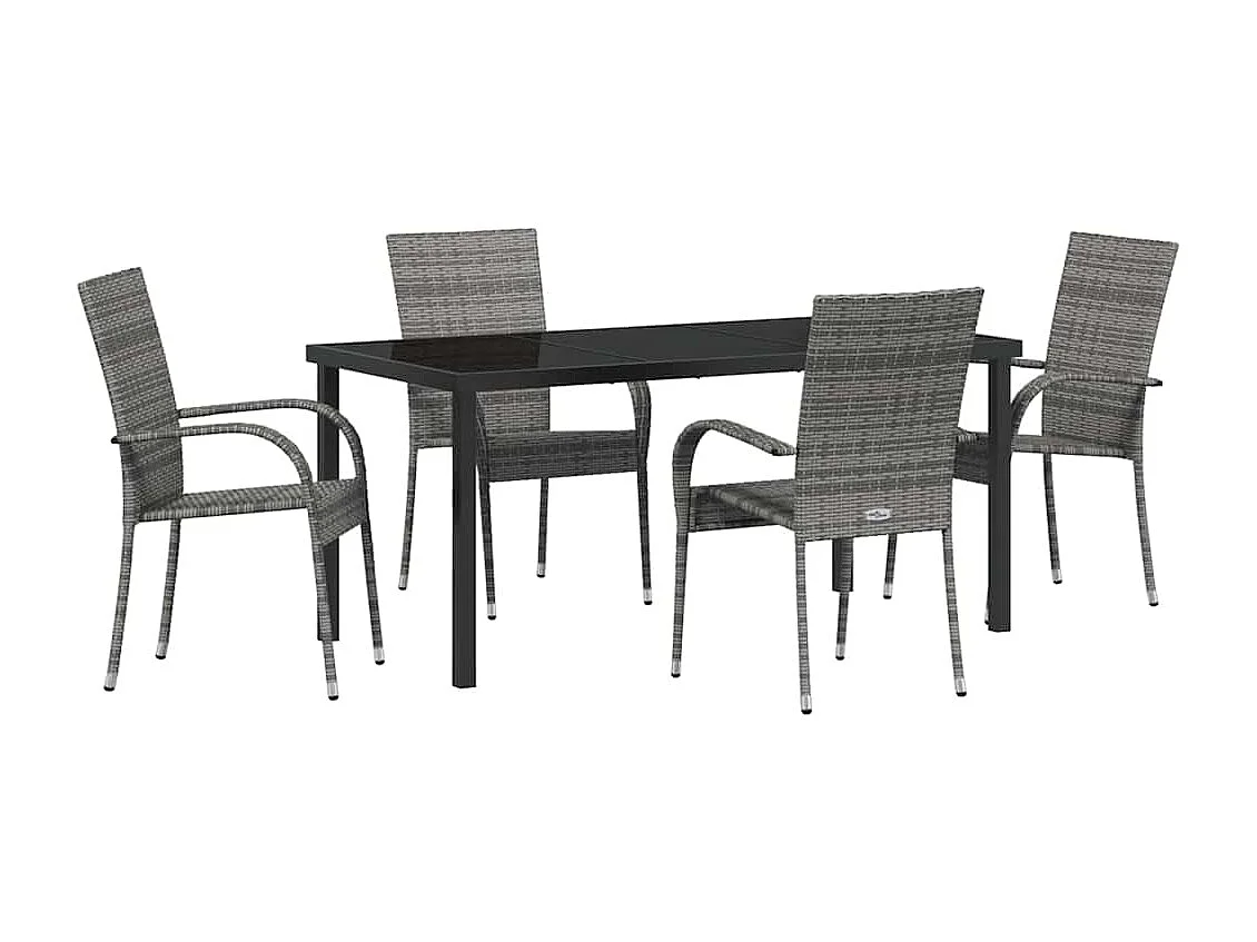 Ensemble de repas de jardin 5 pièces - Rattan poly gris