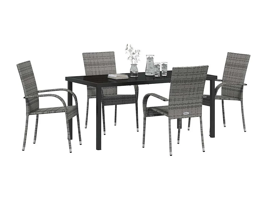 Ensemble de repas de jardin 5 pièces - Rattan poly gris