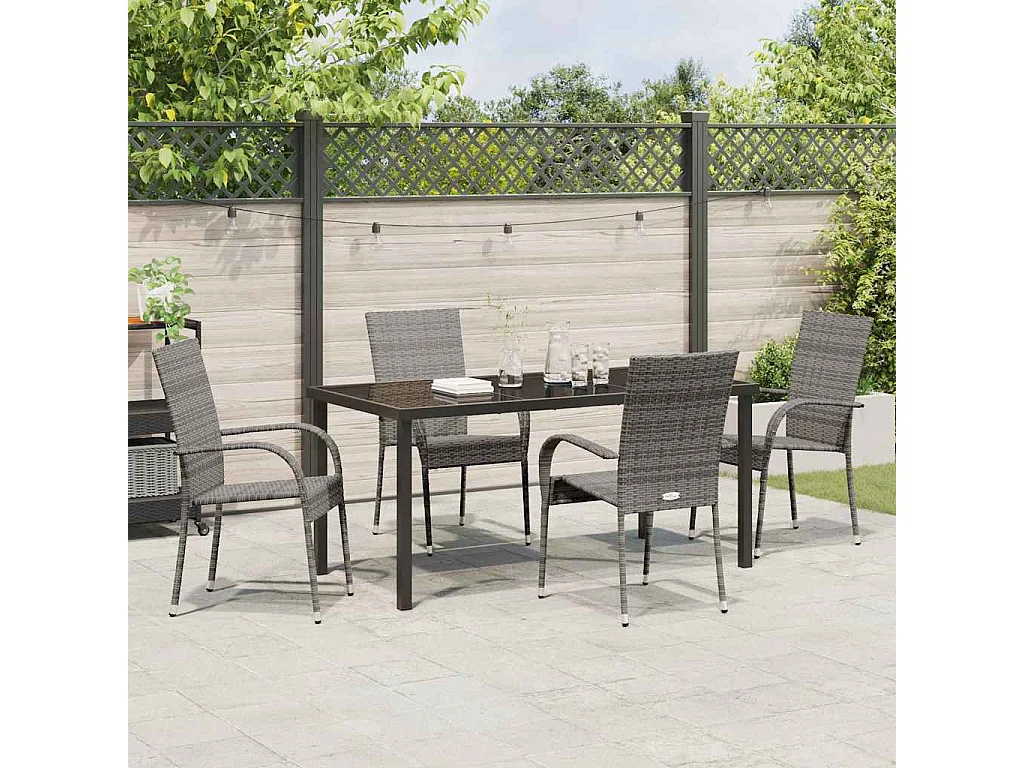 Ensemble de repas de jardin 5 pièces - Rattan poly gris