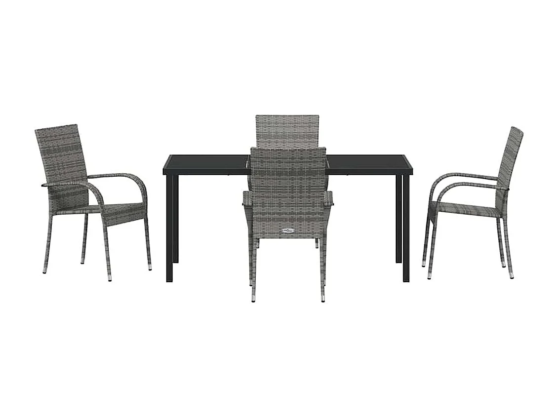 Ensemble de repas de jardin 5 pièces - Rattan poly gris