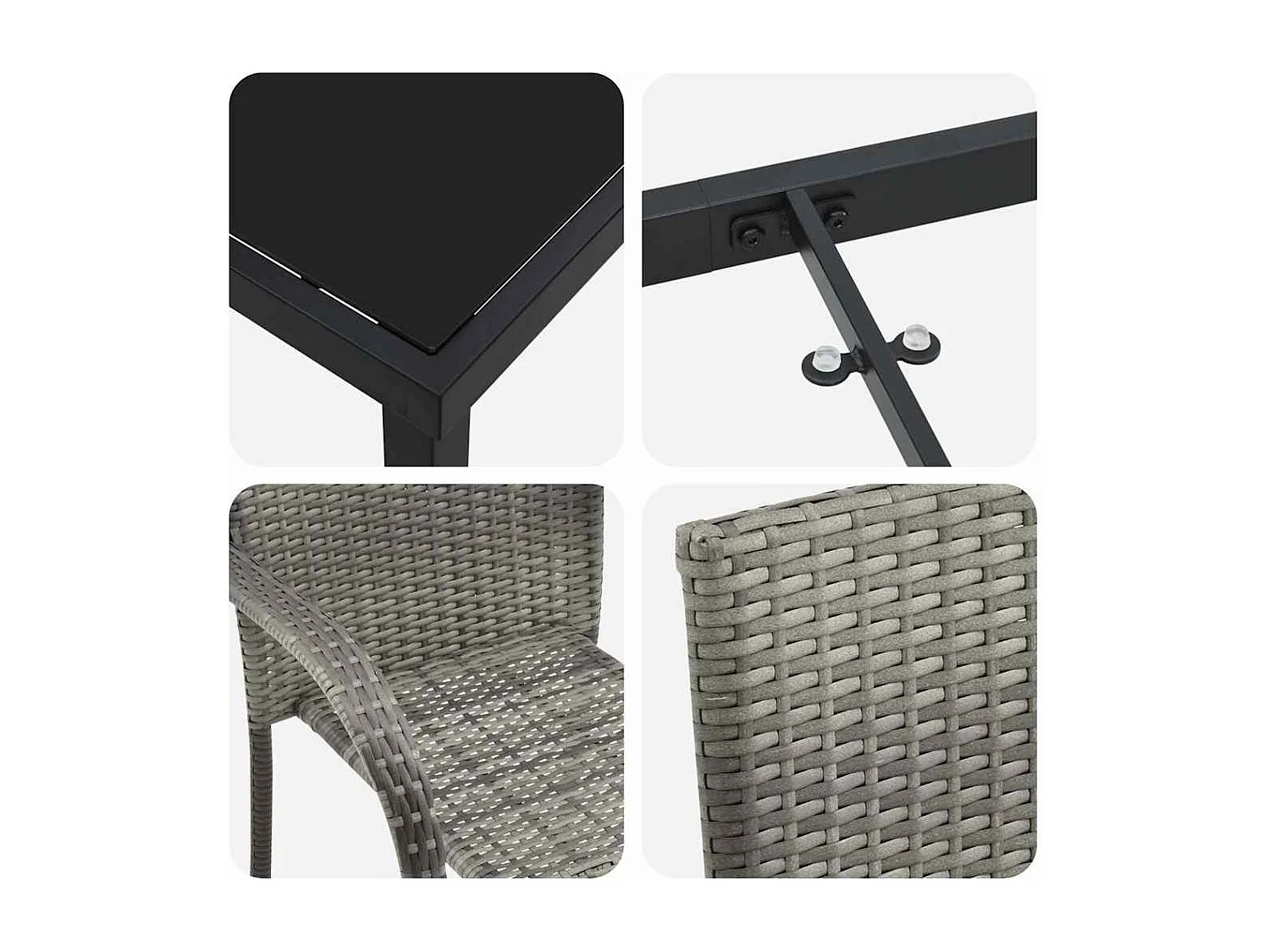 Ensemble de repas de jardin 5 pièces - Rattan poly gris