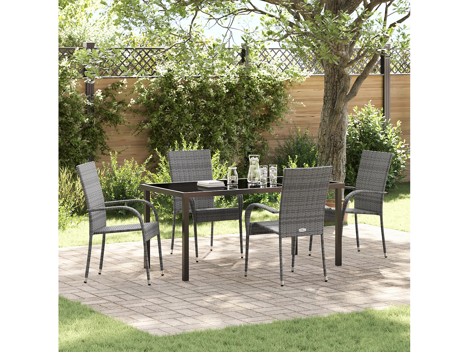 Ensemble de repas de jardin 5 pièces - Rattan poly gris