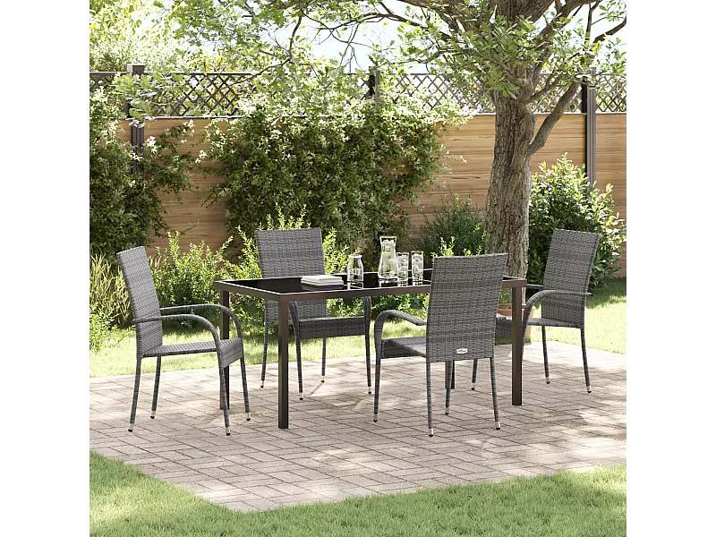Ensemble de repas de jardin 5 pièces - Rattan poly gris