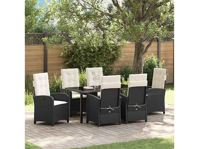 Set da pranzo da giardino 7 pezzi con cuscini - Polyrattan nero