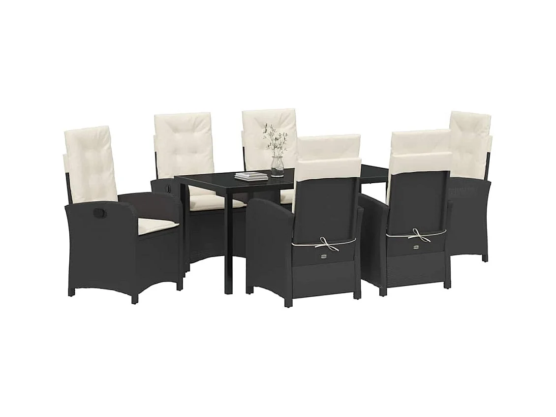Set da pranzo da giardino 7 pezzi con cuscini - Polyrattan nero