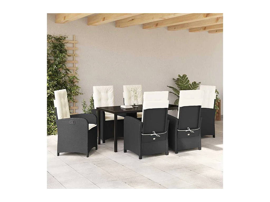 Set da pranzo da giardino 7 pezzi con cuscini - Polyrattan nero