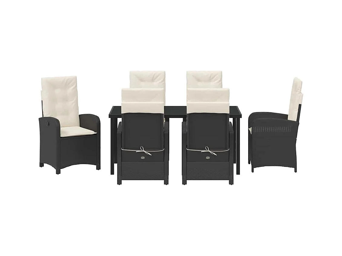 Set da pranzo da giardino 7 pezzi con cuscini - Polyrattan nero