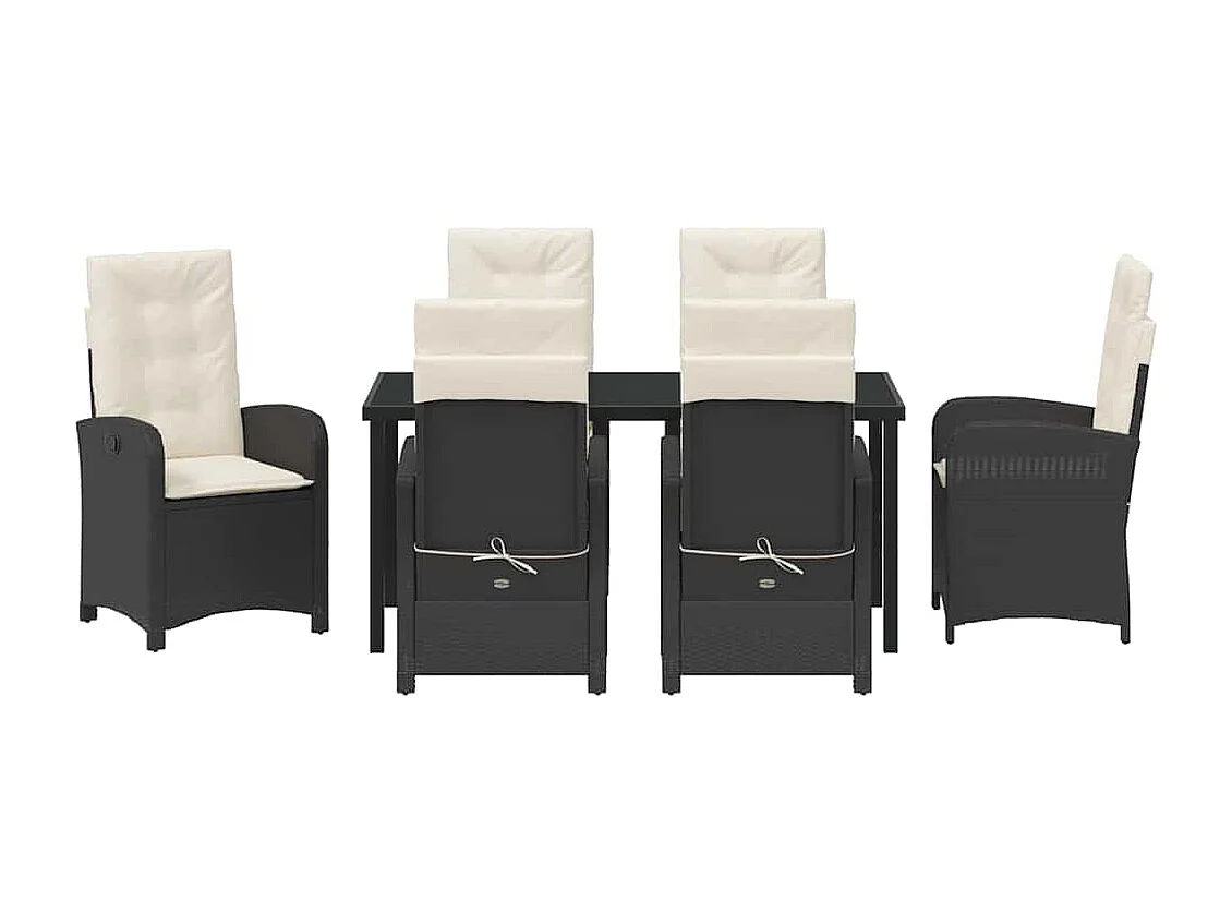 7-delige tuinset met kussens - zwart polyrotan