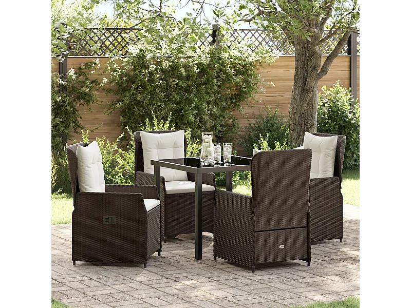 Set da pranzo da giardino in polyrattan da 5 pezzi, marrone