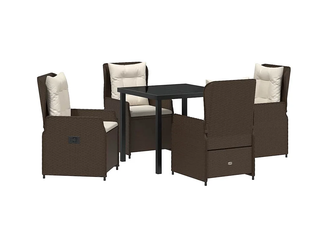 Set da pranzo da giardino in polyrattan da 5 pezzi, marrone