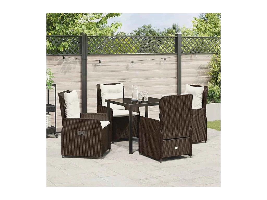 Set da pranzo da giardino in polyrattan da 5 pezzi, marrone