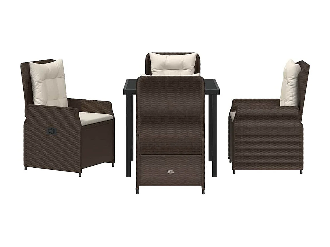 Set da pranzo da giardino in polyrattan da 5 pezzi, marrone