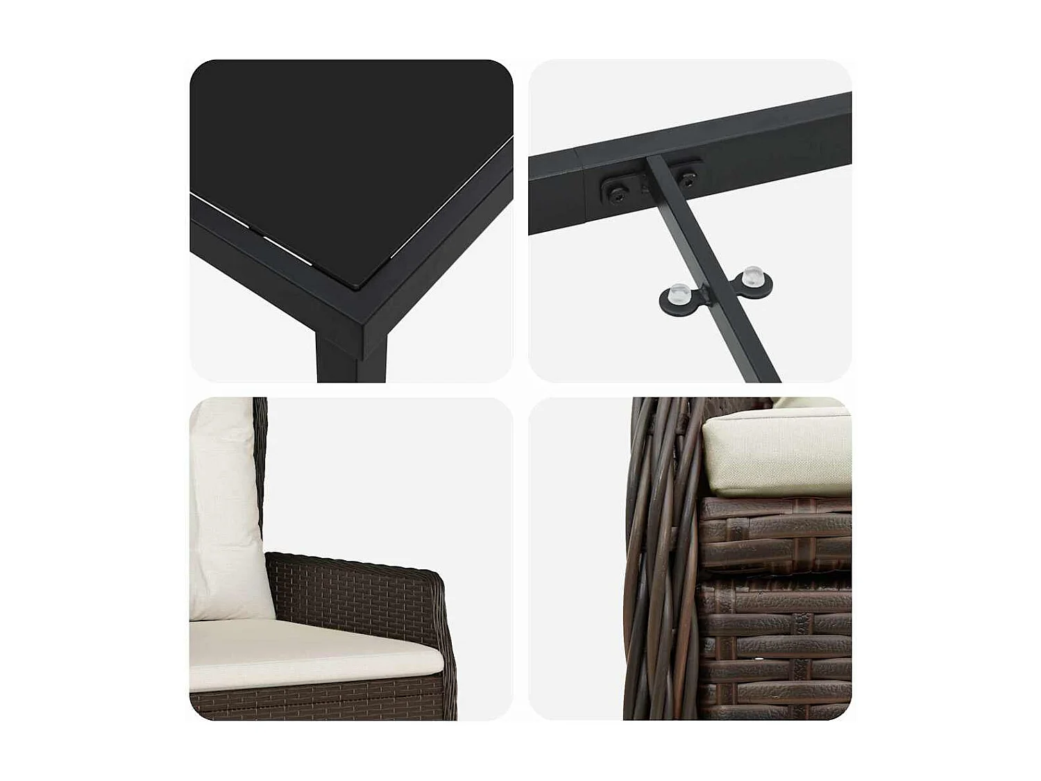 Set da pranzo da giardino in polyrattan da 5 pezzi, marrone