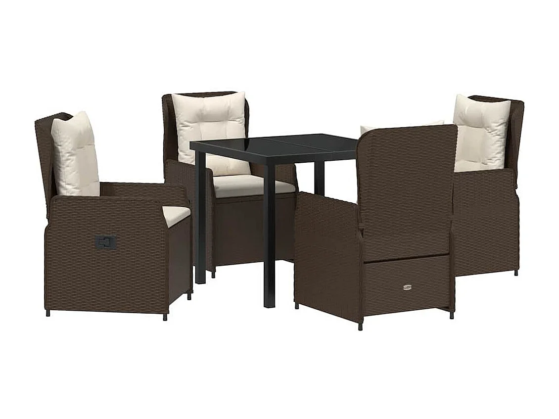 5-teiliges Polyrattan-Garten-Essset, Braun