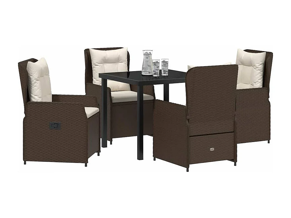 5-teiliges Polyrattan-Garten-Essset, Braun