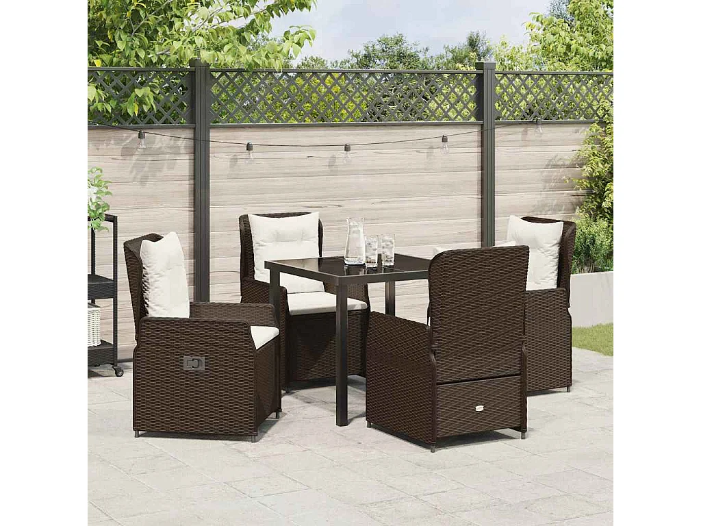 5-teiliges Polyrattan-Garten-Essset, Braun