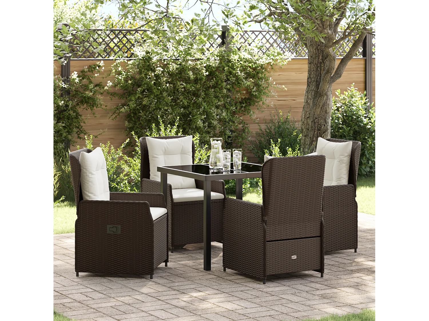 5-teiliges Polyrattan-Garten-Essset, Braun