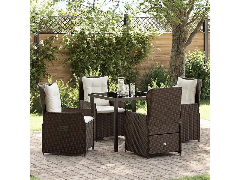 5-teiliges Polyrattan-Garten-Essset, Braun