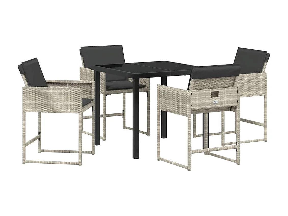 Set da pranzo da giardino 5 pezzi con cuscini grigio chiaro in polyrattan